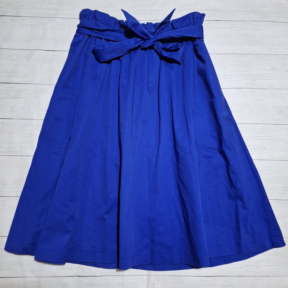 NEW Express Royal Blue A-Line Midi Skirt with Belted Bow Paperbag Waist Size S